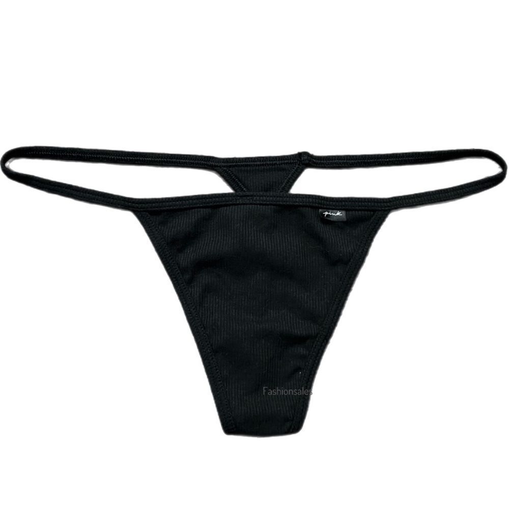 Victorias Secret Pink Soft Cotton Ribbed V String Panty Black Xlarge